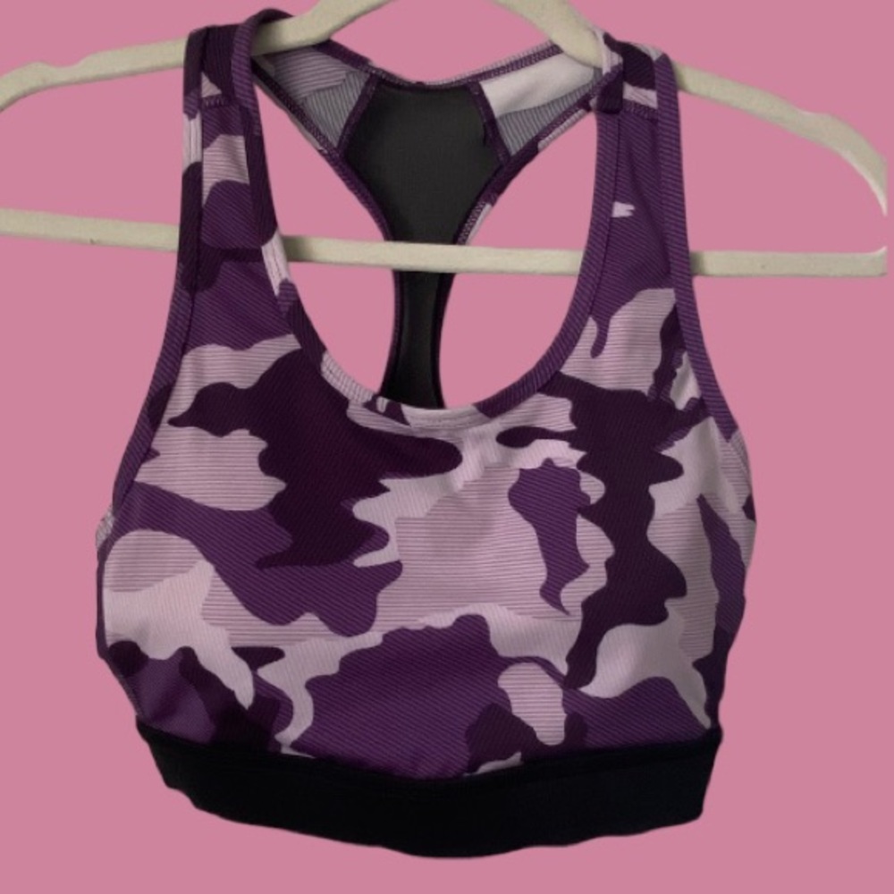 LuLaRoe RISE Collection Invincible Sports Bra size XS purple camo